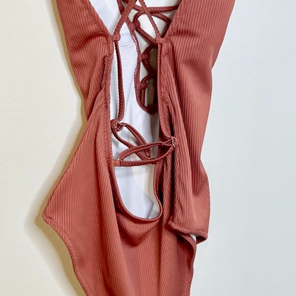 Felnart Women's One Piece Swimsuits Solid Color Lace Up open back Size L - Picture 6 of 6